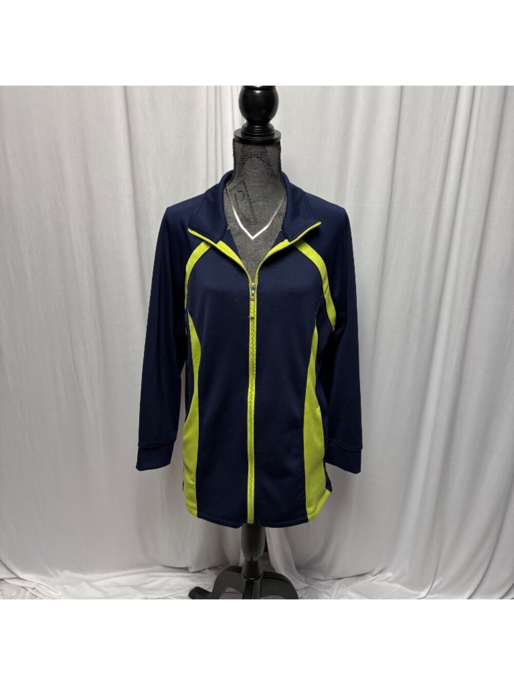 Catherines Liz and Me Full Zip Jacket Womens Size 0X 14-16W Navy Lime Green